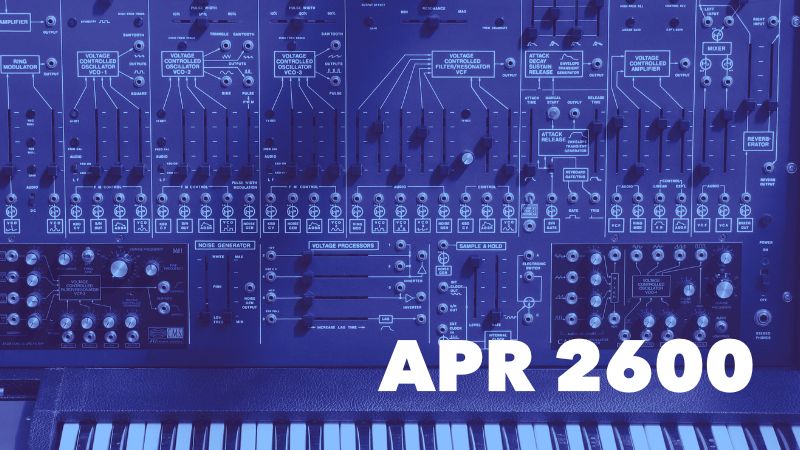 ARP 2600のコントロールパネル。各モジュールとスライダーが並び、独特のセミモジュラー構造が特徴。