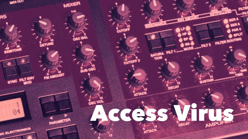 Access Virusのパネル画像。ヴァーチャルアナログシンセらしいノブとボタンが多く並んだデザイン。