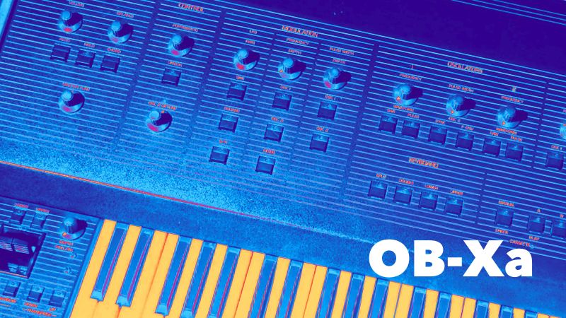 Oberheim OB-Xaのコントロールパネル拡大画像。ノブとボタンが並ぶクラシックなデザイン。