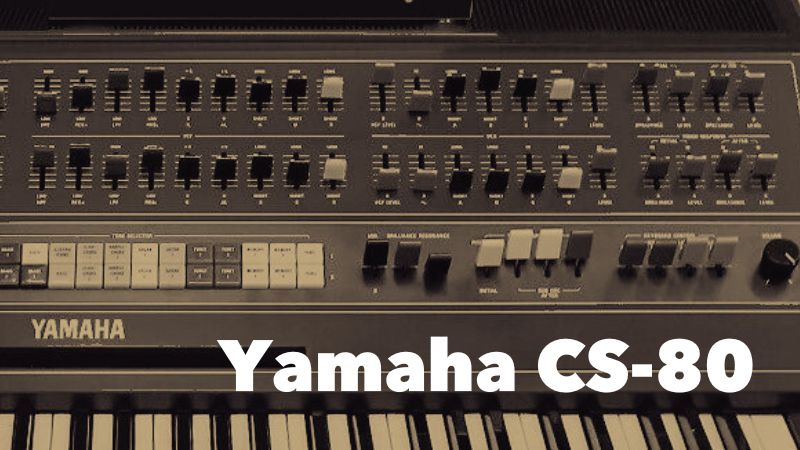 Yamaha CS-80のコントロールパネル拡大画像。スライダーとスイッチが並ぶデザイン。