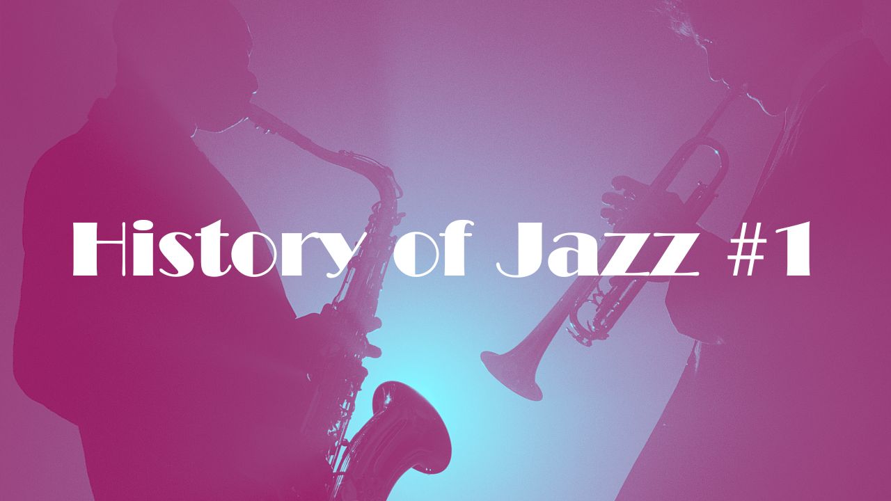 逆光でのなか演奏するジャズマンたちをバックにHistory of Jazz #1 の文字