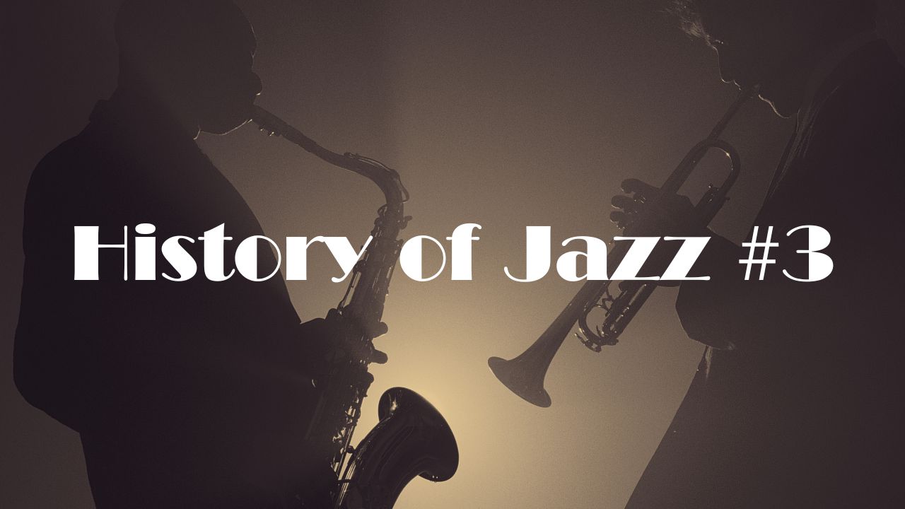 逆光でのなか演奏するジャズマンたちをバックにHistory of Jazz #3 の文字