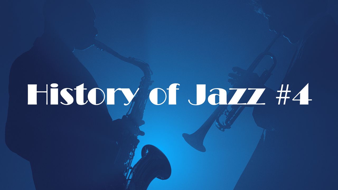 逆光でのなか演奏するジャズマンたちをバックにHistory of Jazz #4 の文字