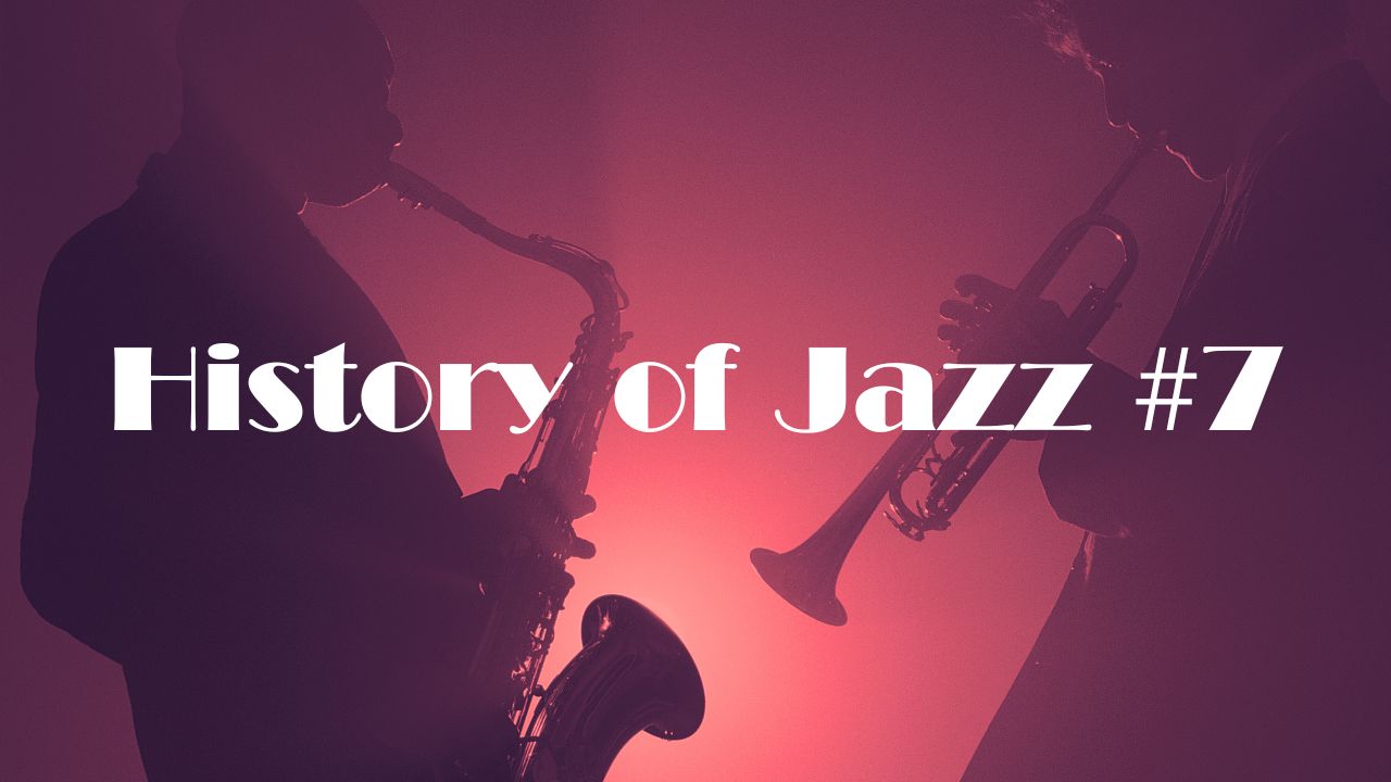 逆光でのなか演奏するジャズマンたちをバックにHistory of Jazz #7 の文字