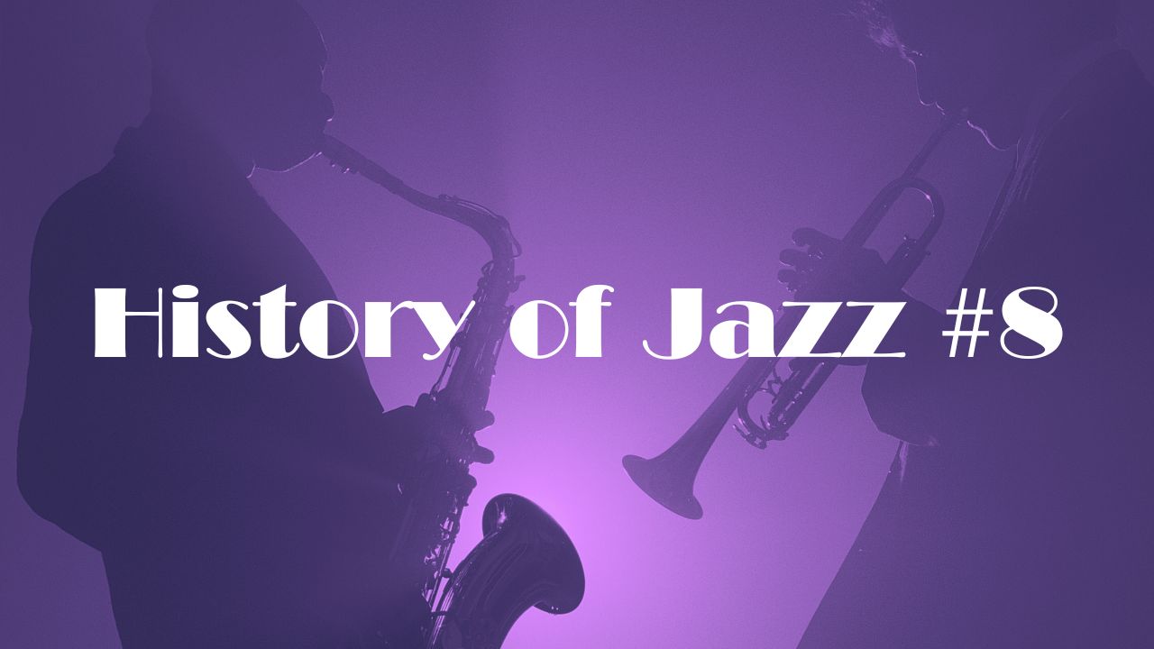 逆光でのなか演奏するジャズマンたちをバックにHistory of Jazz #8 の文字